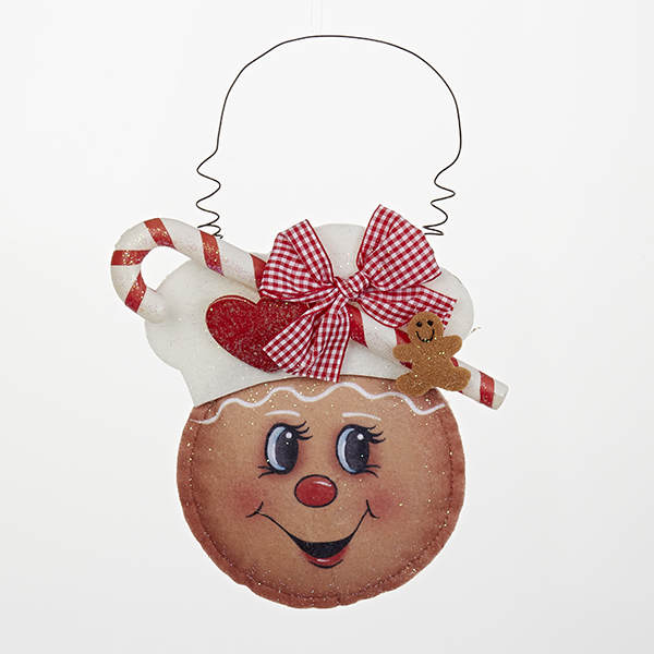 Item 101201 Gingerbread Head With Candy Cane Ornament
