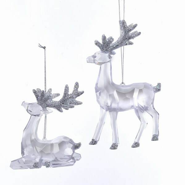 Item 101208 Clear With Glitter Reindeer Ornament