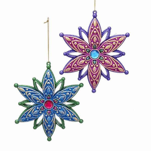 Item 101214 Peacock Glitter Snowflake Ornament
