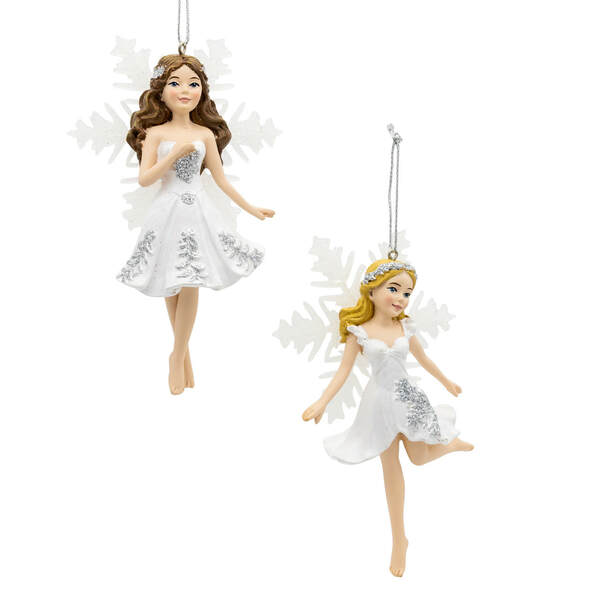 Item 101303 Silver White Fairy With Snowflake Wings Ornament