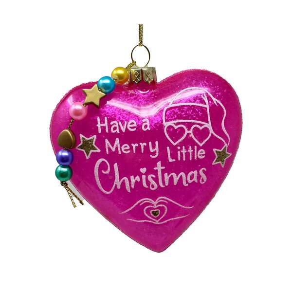 Item 101366 Pink Merry Christmas Glass Heart Ornament