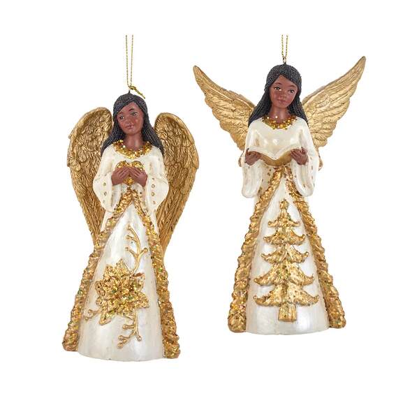 Item 101435 Ivory Gold African American Angel Ornament 