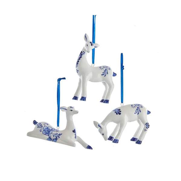 Item 101584 Indigo Blue White Deer Ornament