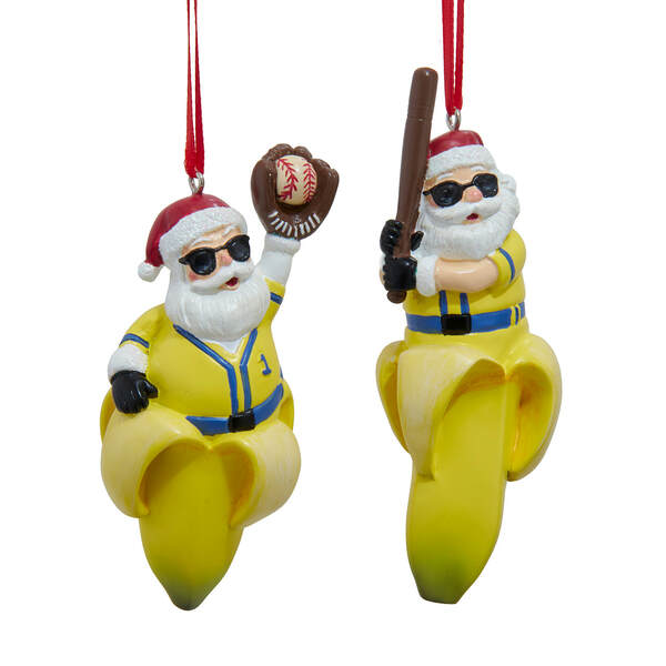 Item 101609 Banana Santa Playing Baseball Ornament
