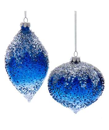 Item 101611 Icy Blue Glass Onion Drop Ornament