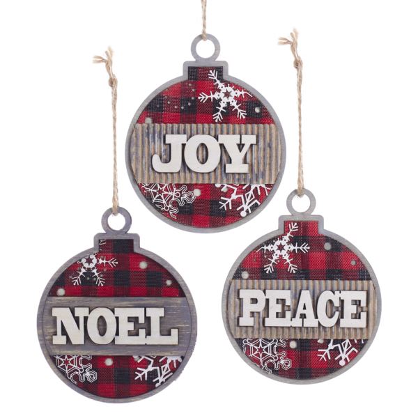 Item 101652 Joy/Noel/Peace Plaid Ball Ornament