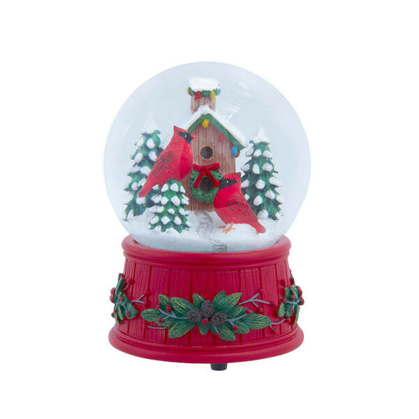 Item 101730 Wind-up Musical Cardinals With Tree Waterglobe