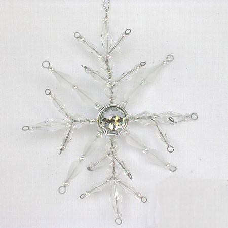 Item 101828 Clear & Silver Snowflake With Jewel Ornament