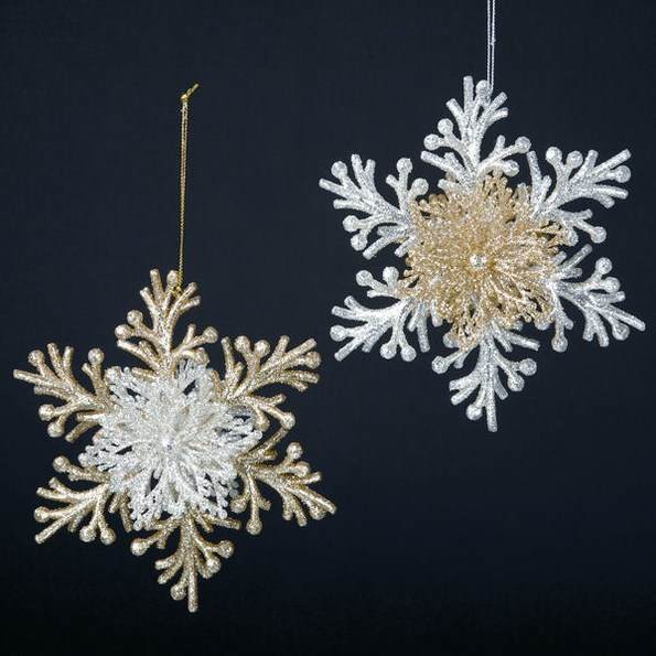 Item 101829 Champagne Gold/Silver Snowflake Ornament