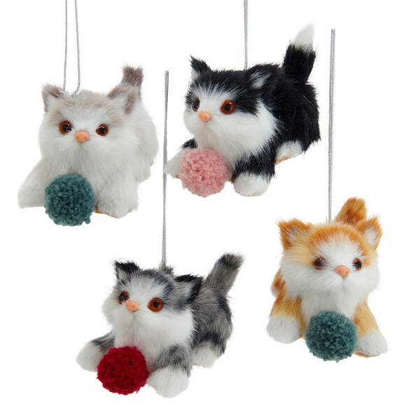 Item 101882 Furry Cat With Yarn Ball Ornament