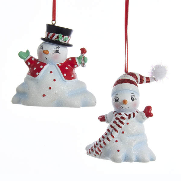 KSA SET OF 4 FROSTED ACRYLIC SNOWMEN HOLDING PEPPERMINT CANDY XMAS ORNAMENTS 
