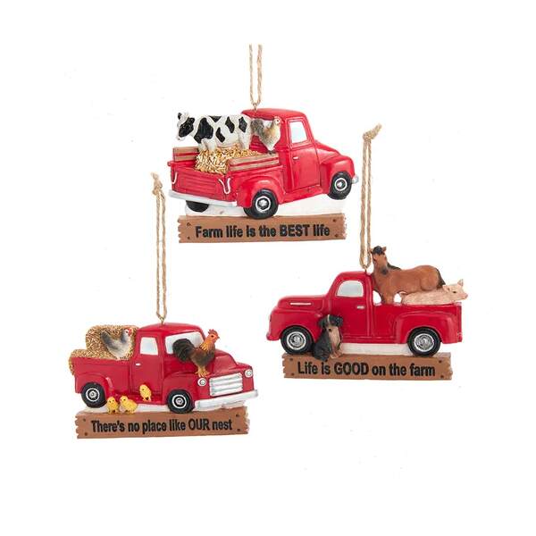 Item 102061 Farm Animal With Red Truck Banner Ornament