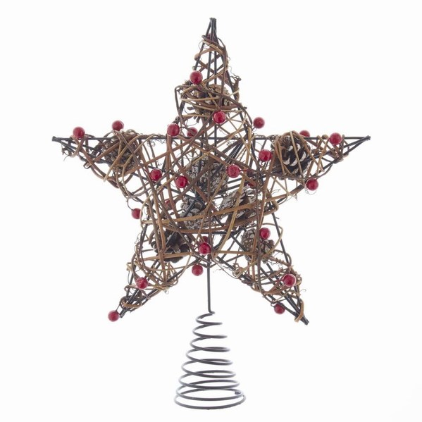 Item 102112 Natural Brown Star Tree Topper With Berries