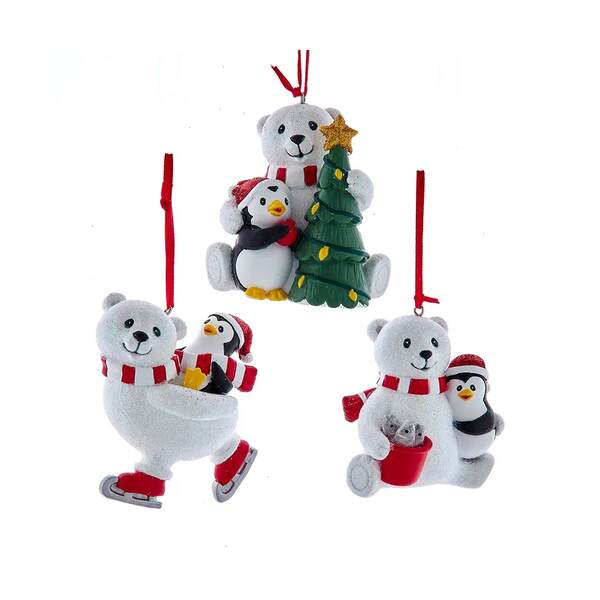 Item 102365 White Bear With Penguin Ornament