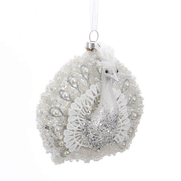 Item 102530 White/Pearl Peacock Ornament