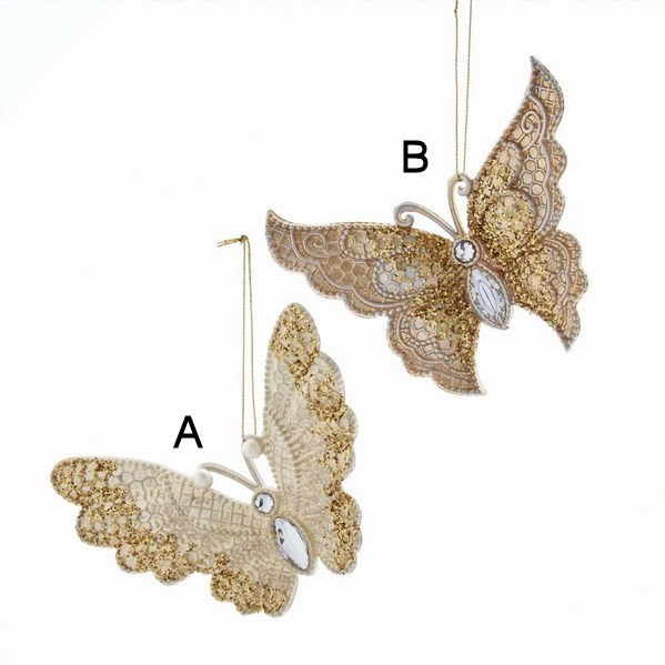 Item 102531 Gold/Ivory Butterfly With Glitter Ornament