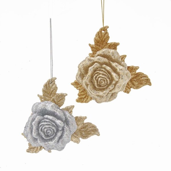 Item 102544 Gold/Silver Glitter Rose Ornament