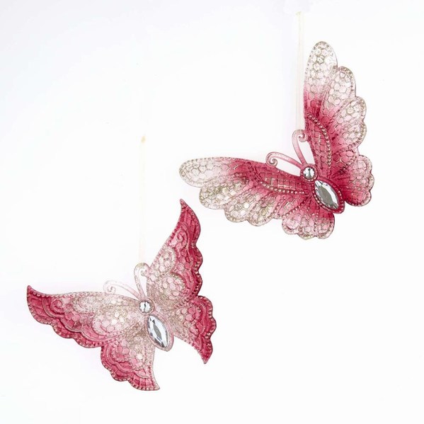 Item 102687 Burgundy Butterfly With Glitter Ornament