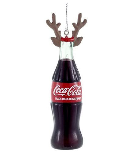 Item 102701 Coke Bottle With Antlers and Red Nose Ornament