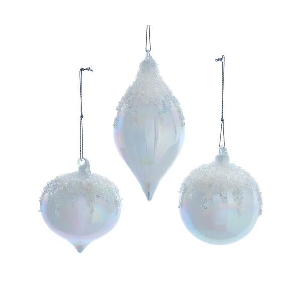 Item 102858 White Glass Glitter Ball/Onion/Finial Ornament