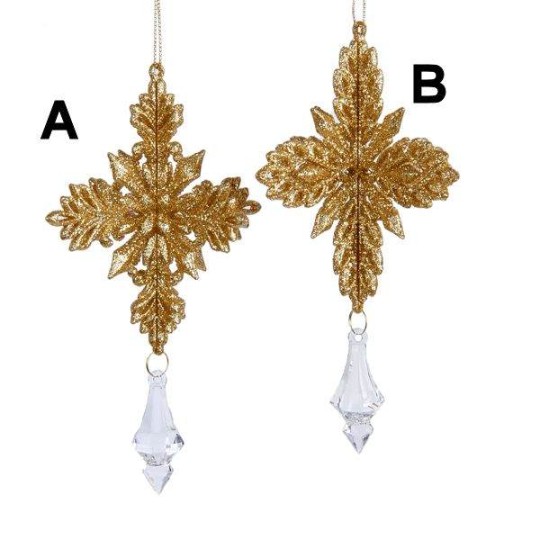 Item 102863 Gold Glittered Snowflake With Drop Ornament