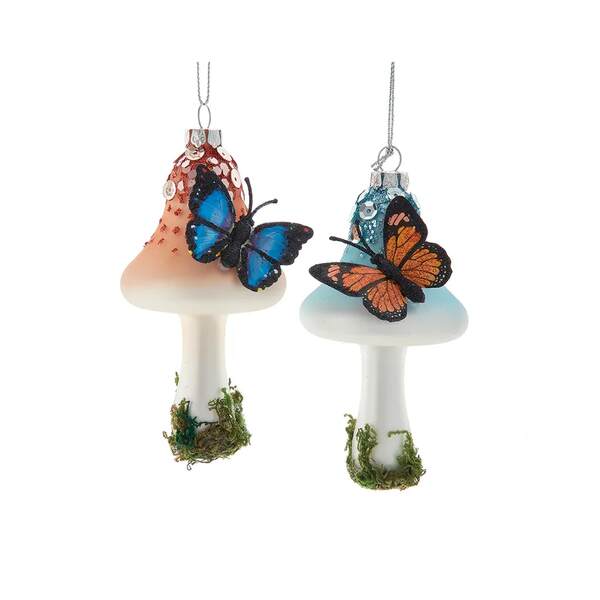 Item 102887 Glass Butterfly On Mushroom Ornament