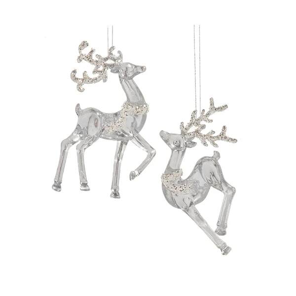 Item 102954 Clear Deer Silver Glitter Ornament