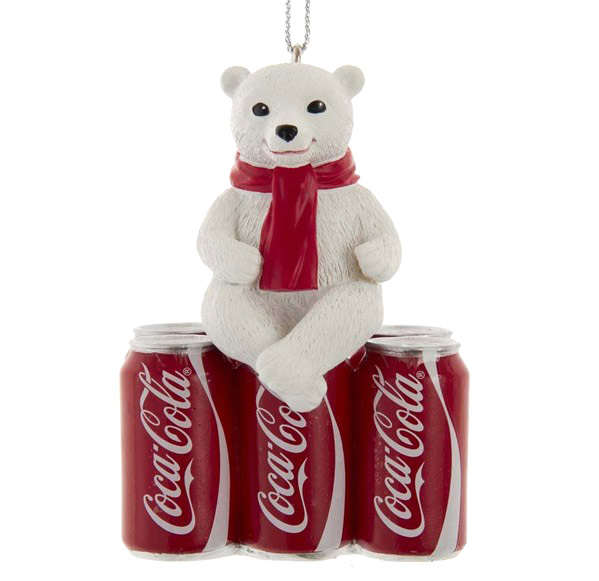 Coca Cola Coke Christmas Ornament Baby POLAR BEAR Red White Sparkly Holiday NIB 