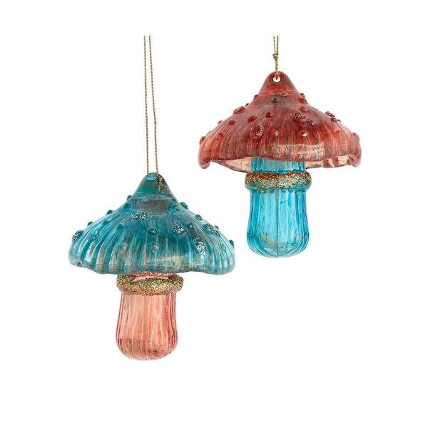 Item 103207 Teal/Rose Mushroom Ornament