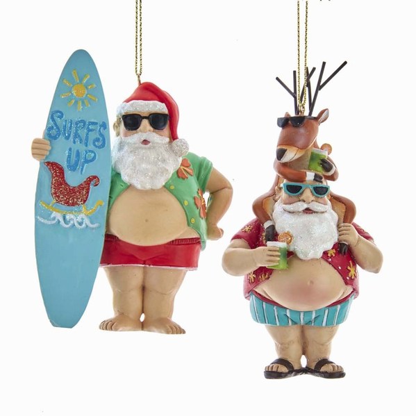 Item 103266 Chubby Santa With Surfboard/Reindeer Ornament