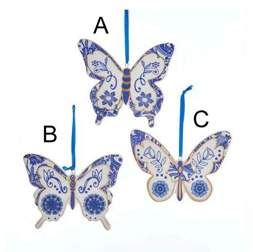Item 103317 Indigo Blue White Butterfly Ornament