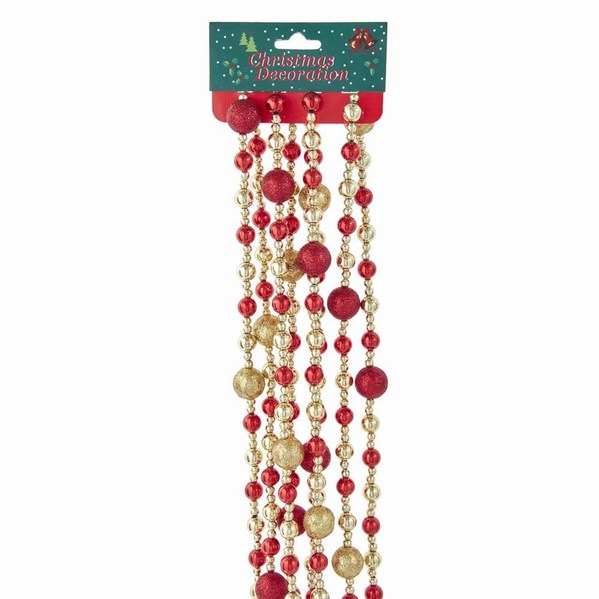 Item 103500 6 Foot Gold and Red Round Bead Glitter Garland