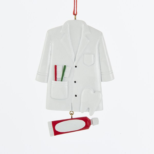 Item 103780 Dentist's Coat With Toothbrushes, Tooth, & Toothpaste Ornament