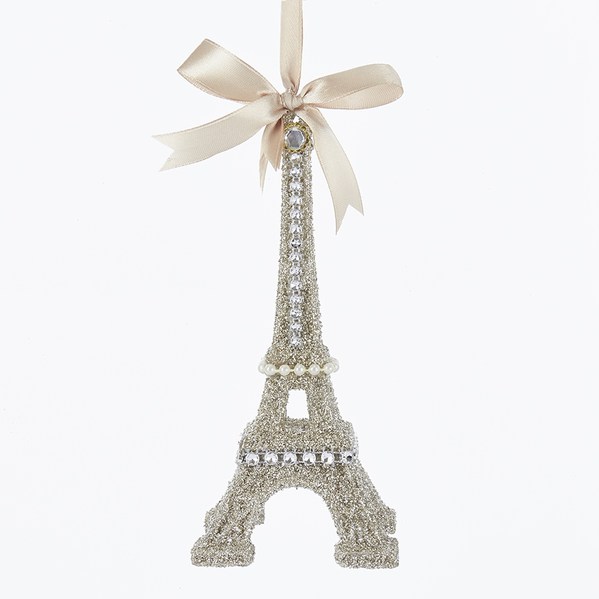 Item 103929 Vintage Glamour Silver Glittered Eiffel Tower Ornament