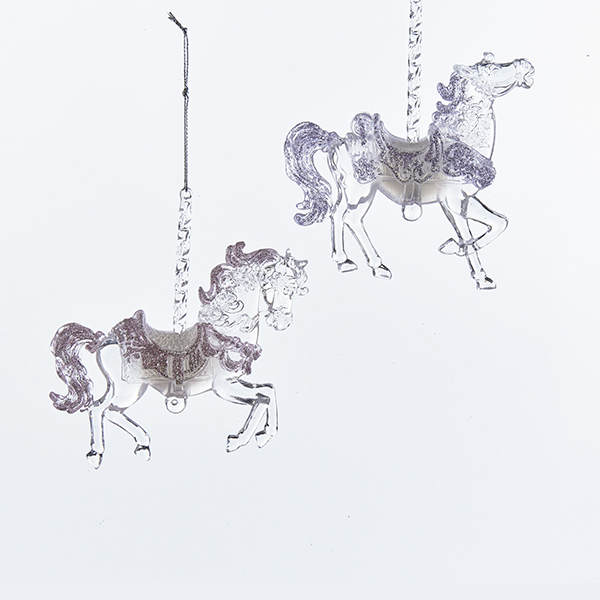 Item 103953 Dark Pink/Purple/Clear Sugar Plum Carousel Horse Ornament