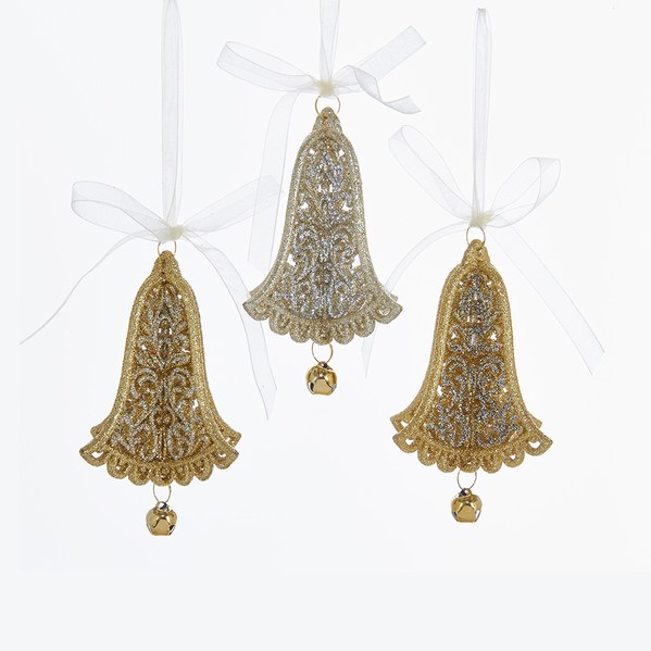 Item 103977 Gold/Silver Bell With Bow Ornament