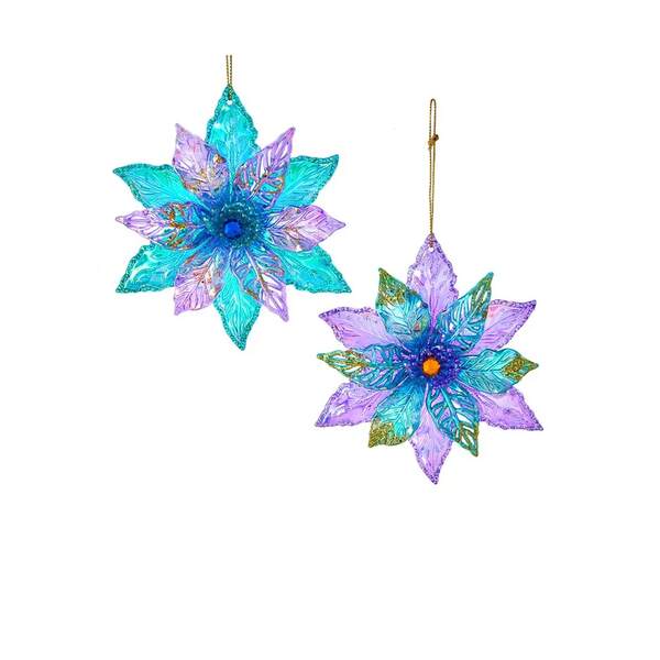 Item 104078 Peacock Glitter Poinsettia Ornament