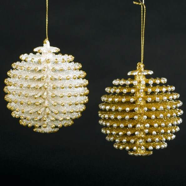 Item 104091 Silver/Gold Pine Cone Ball Ornament