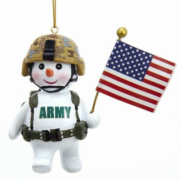 Item 104113 Us Army Snowman With Flag Ornament