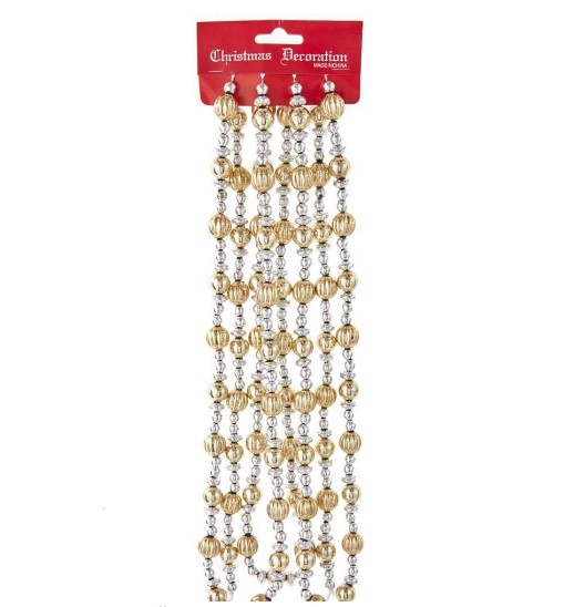 Item 104195 9ft Shiny Silver/Gold Beaded Garland