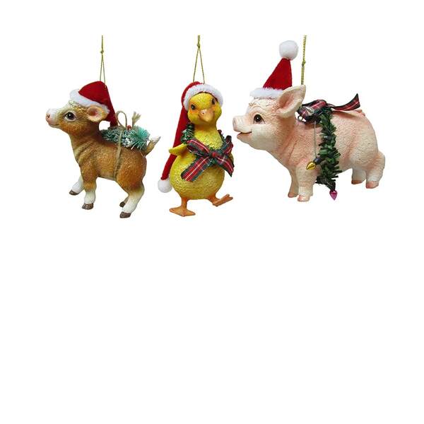 Item 104261 Farm Animal Plus Santa Hat Ornament
