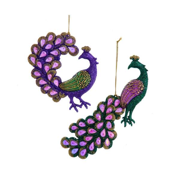 Item 104276 Purple/Green Glitter Peacock Ornament