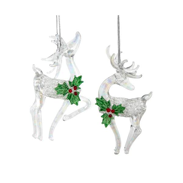 Item 104361 Glass Deer With Holly Ornament