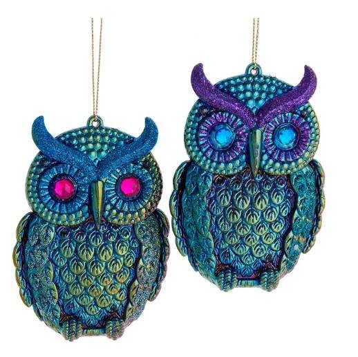 Item 104387 Peacock Inspired Owl Ornament