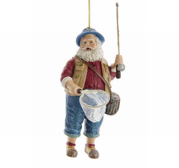 Item 104419 Fishing Santa With Rod And Net Ornament