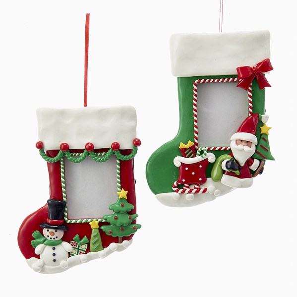 Item 104574 Snowman/Santa Stocking Photo Frame Ornament