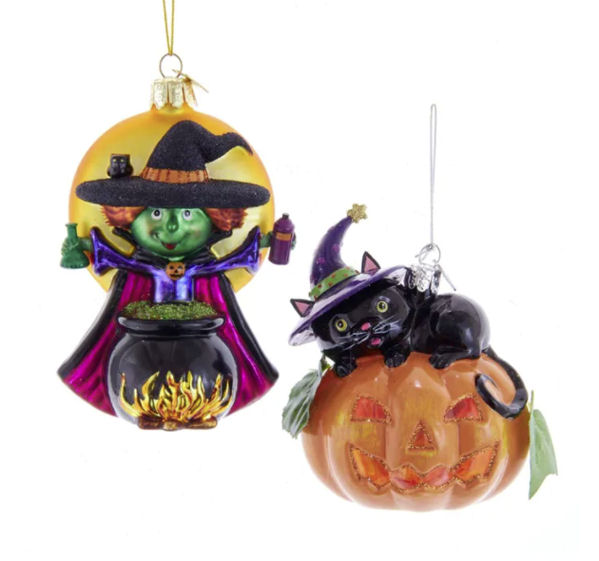 Item 104940 Noble Gem Witch/Cat With Pumpkin Ornament