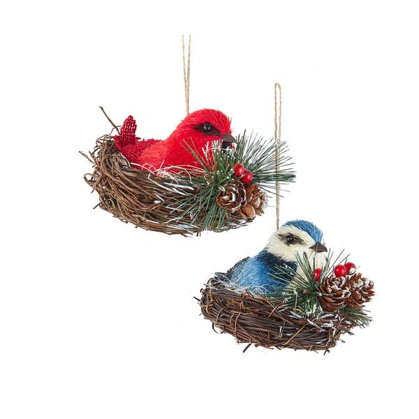 Item 105036 Cardinal/Blue Jay In Nest Ornament