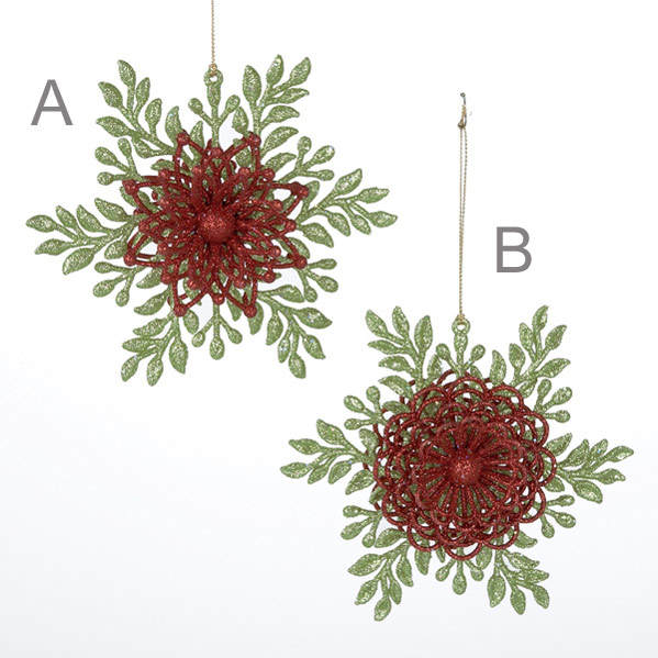 Item 105103 Green/Red Snowflake Ornament