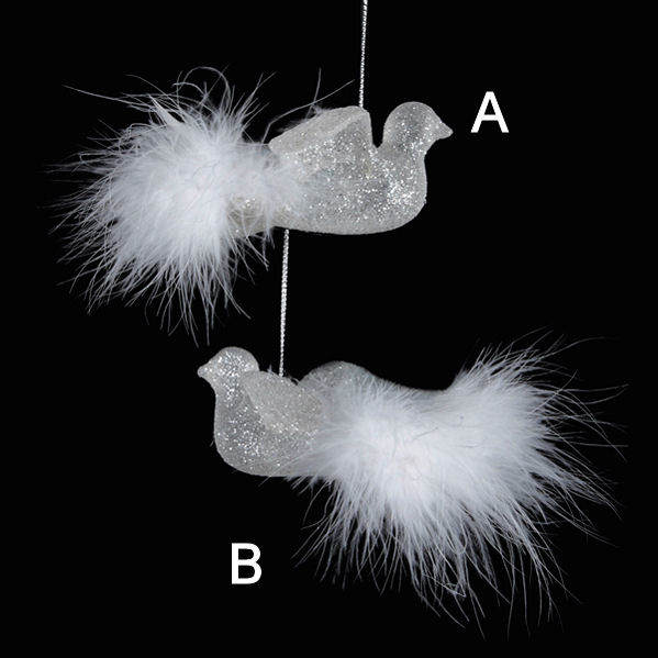 Item 105116 White Glittered Dove With Feathery Tail Ornament